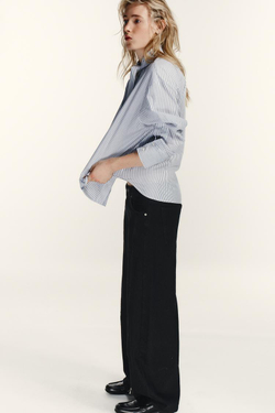 ZARA РУБАШКА ИЗ ПОПЛИНА В ПОЛОСКУ С ШАРФОМ, БЛЫЙ/ЗЕЛЕНЫЙ