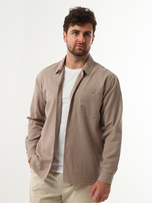 Сорочка мужская ZEER длинный рукав, цвет светло-коричневый, хлопок, тенсель, лен 58041 03