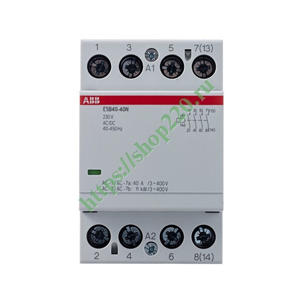 Контактор ESB40-40N-06 модульный (40А АС-1, 4НО), катушка 230В AC/DC 3 модуля 1SAE341111R0640
