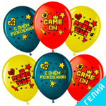 Воздушные шары Волна Веселья с рисунком С Днем Рождения Game time, 25 шт. размер 12" #711469