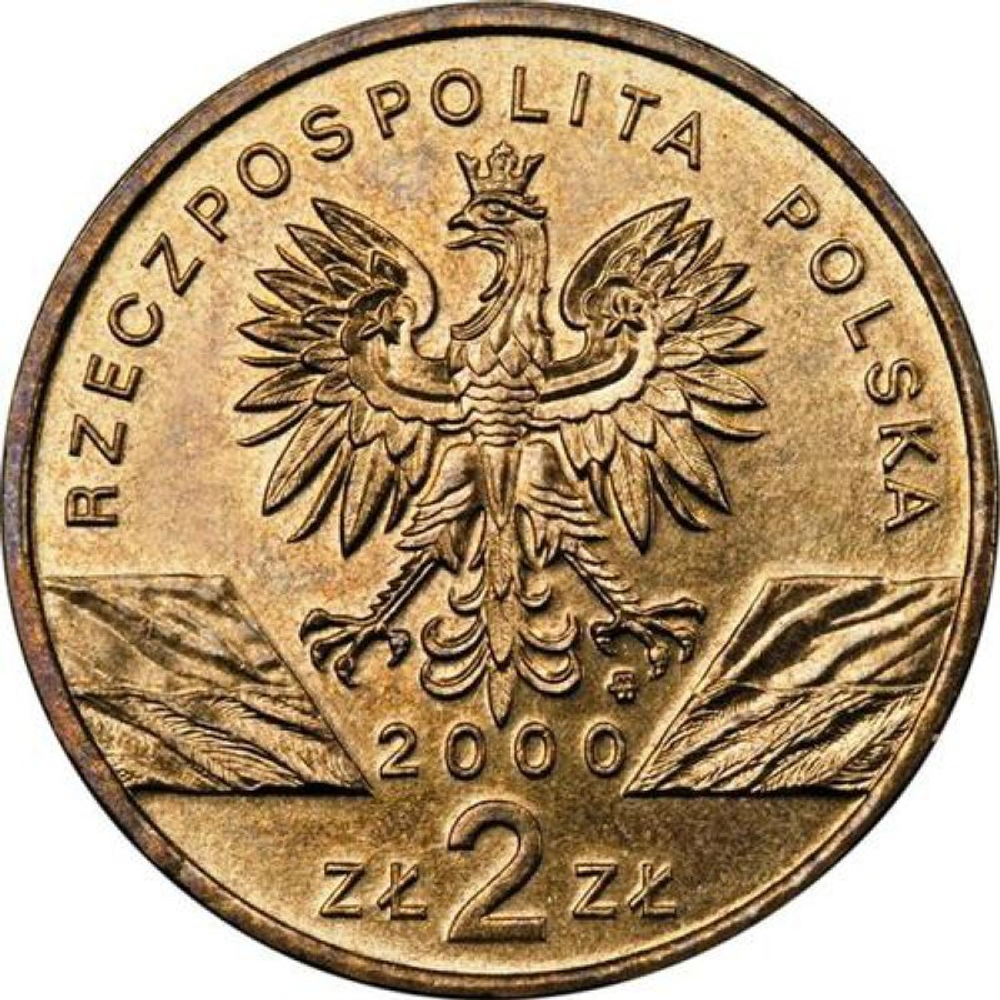 2 злотых Удод (животный мир) 2000 год, Польша. UNC