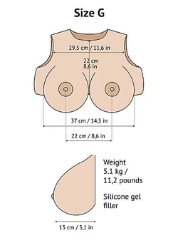 Силиконовая накладная грудь, Размер G (6Й) на обхват 90-115см в форме маечки