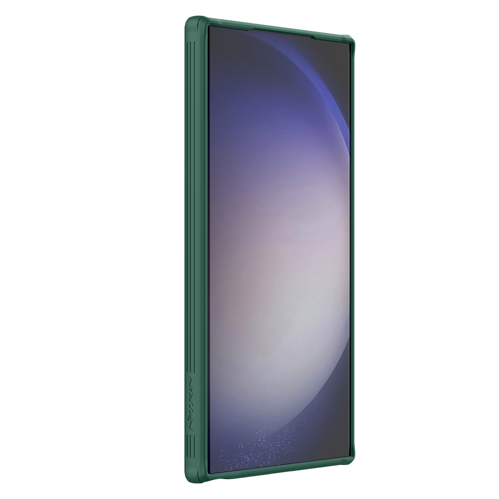 Чехол зеленого цвета (Deep Green) от Nillkin для Samsung Galaxy S24 Ultra с металлической откидной крышкой и поддержкой магнитной беспроводной зарядки MagSafe, серия CamShield Prop Magnetic