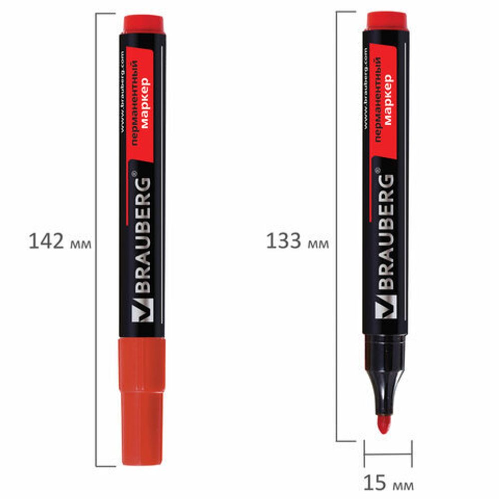 Маркер перманентный (нестираемый) BRAUBERG "Contract", КРАСНЫЙ, круглый наконечник, 3 мм, без клипа, 150467