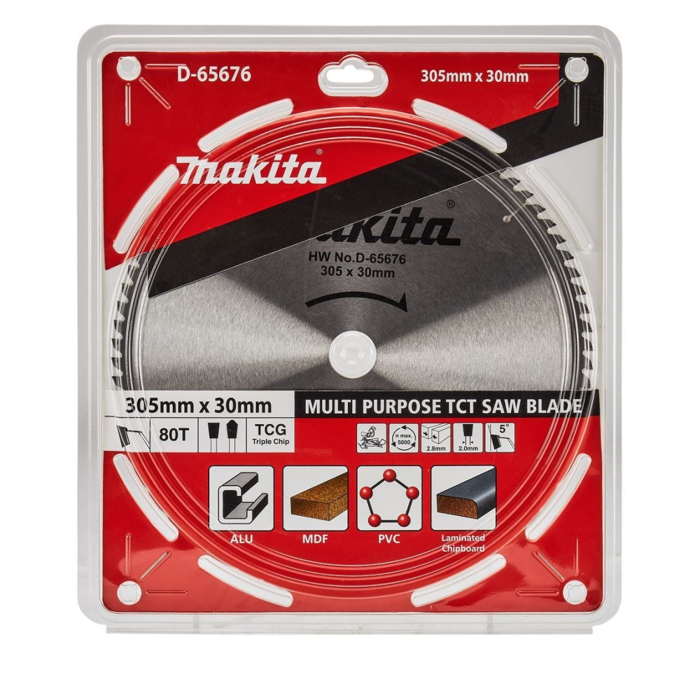 Пильный диск универсальный для алюминия/дерева/пластика, 305x30x2.8/2x80T Makita D-65676