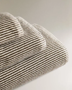 ZARA HOME БАННОЕ ПОЛОТЕНЦЕ В ПОЛОСКУ, ТЕМНЫЙ ХАКИ