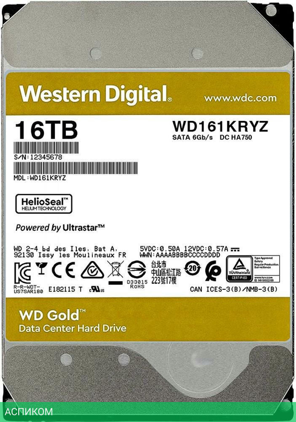 Жесткий диск WD Gold 16TB (WD161KRYZ)