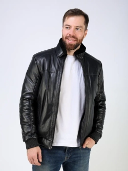 Куртка пуховик из натуральной кожи утепленная короткая