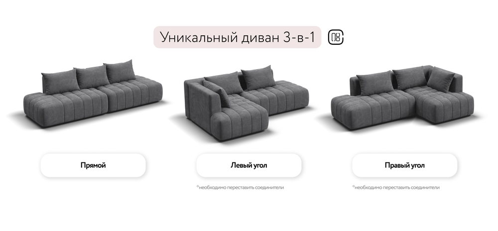 Диван прямой Босс Твин Шенилл Клауд графит