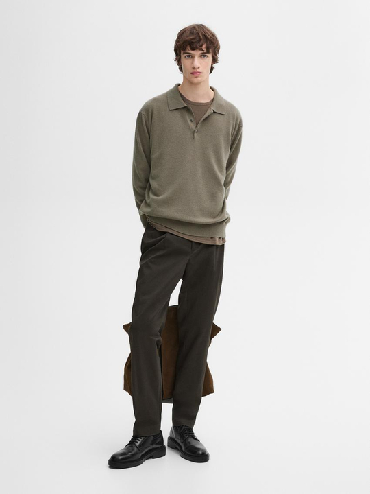 Massimo Dutti Свитер из 100% кашемира с воротником-поло, светлый хаки