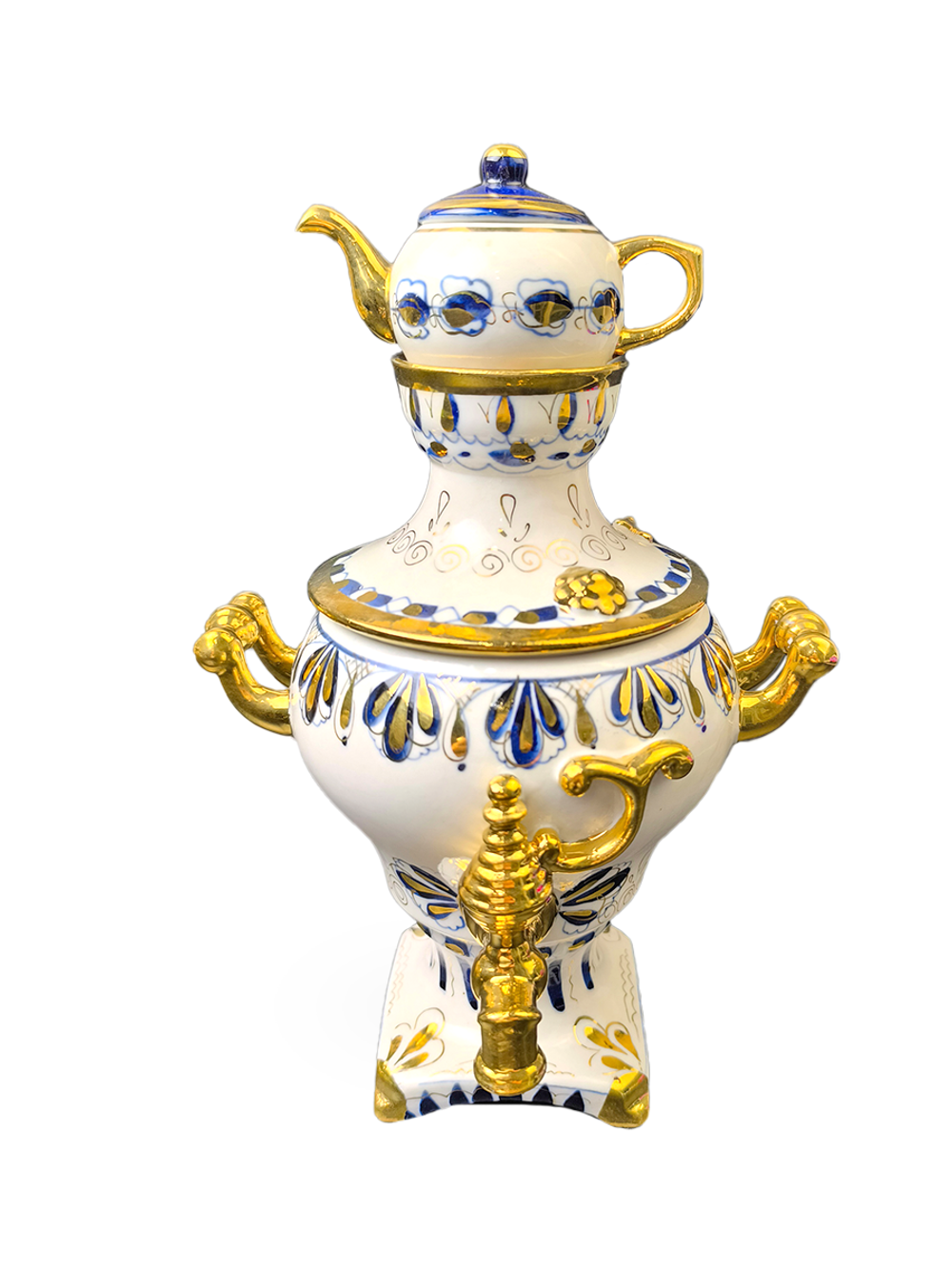 Статуэтка "Самовар с заварочным чайничком" Гжель