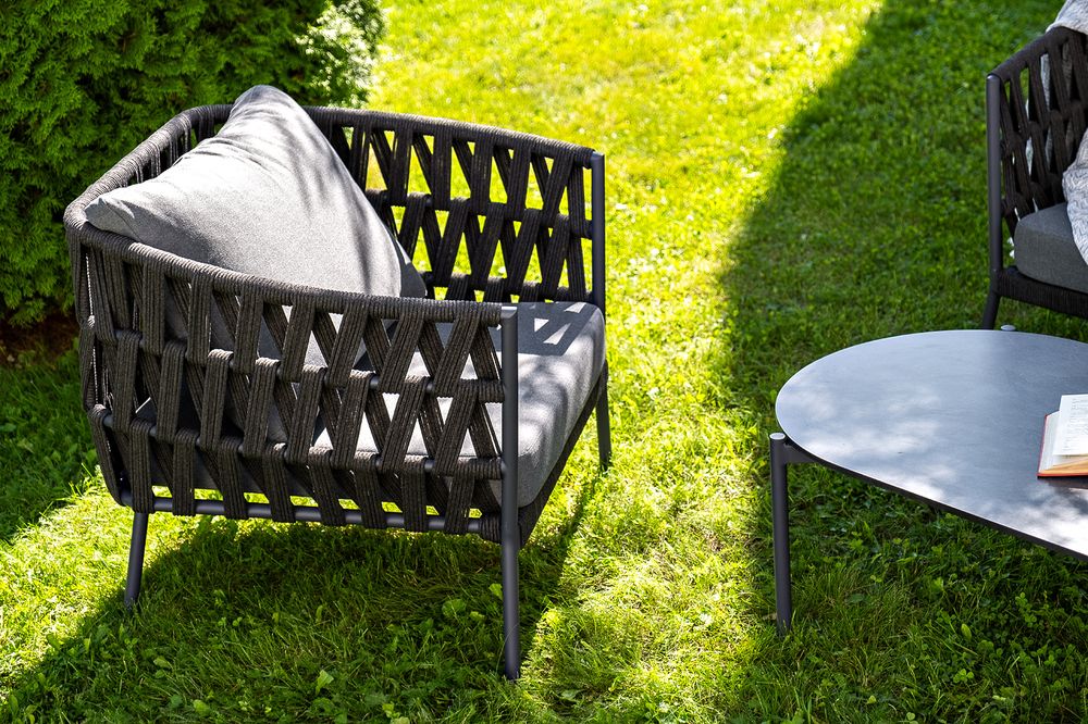 "Диего" лаунж-зона 4-местная плетеная из роупа (веревки), каркас алюминиевый темно-серый, роуп темно-серый