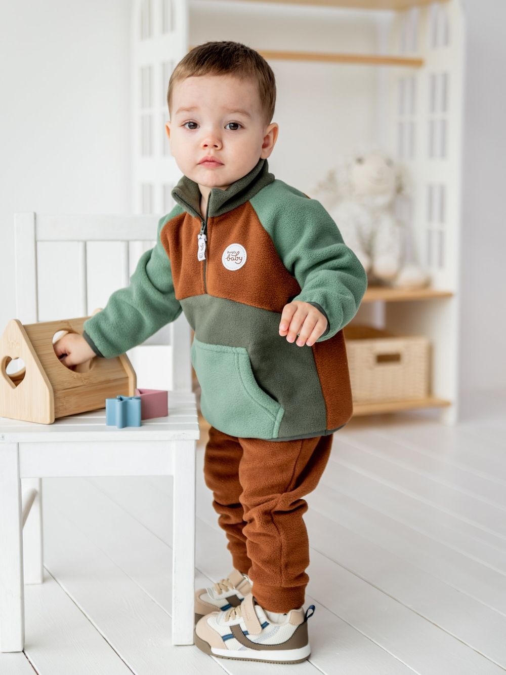 Костюм флисовый Колор блок "Хаки" 0+