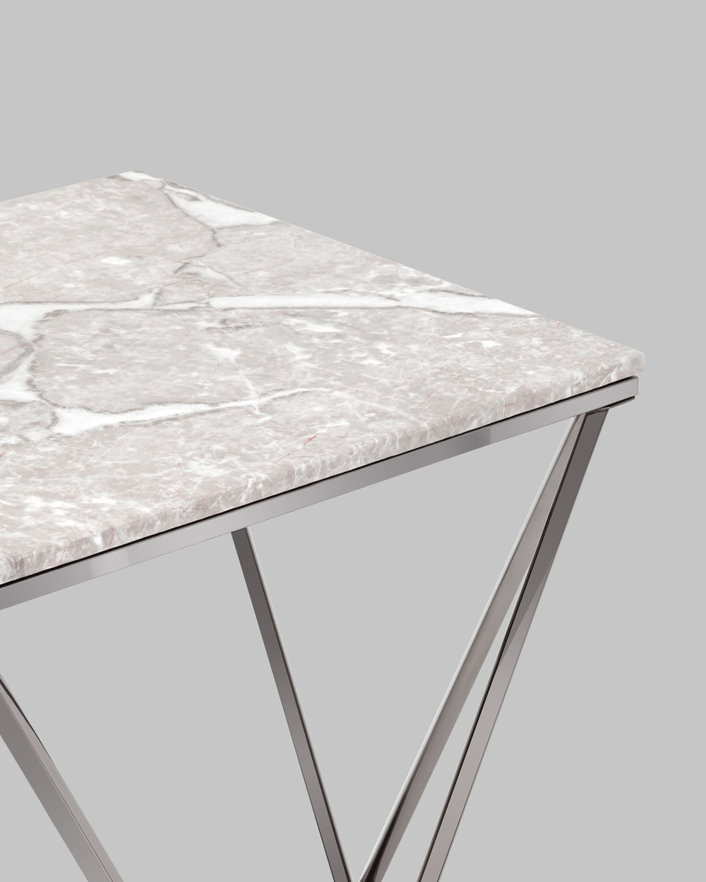 Журнальный столик Авалон 61*61 серый мрамор сталь темный хром