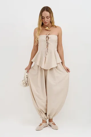 Брюки алладины из вискозы жемчужного цвета