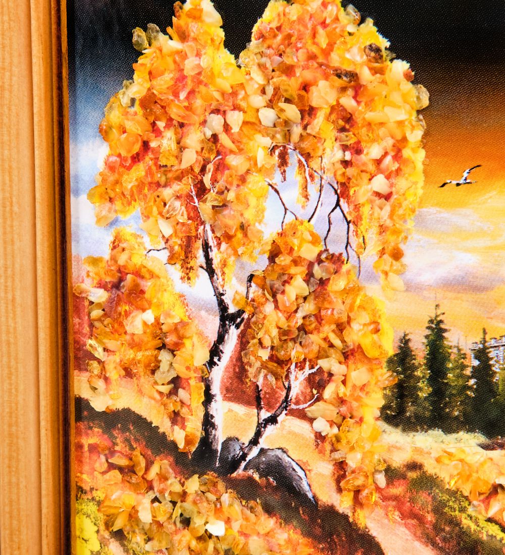 AMB-74/41 Картина «Церковь в лесу» (с янтарной крошкой) дер.краш.рамка 12х15