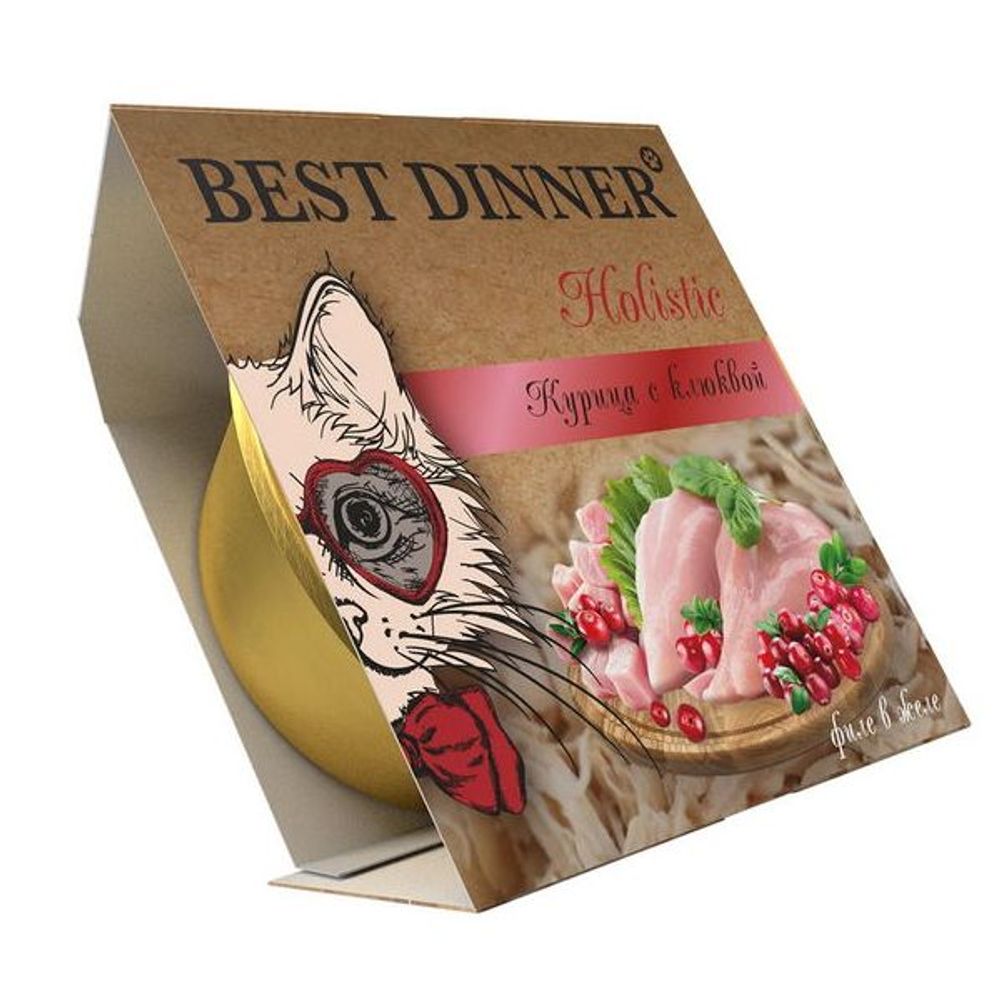 Best Dinner Holistic Влажный корм для стерилизованных кошек. Курица с клюквой в желе, Ламистер 75 г