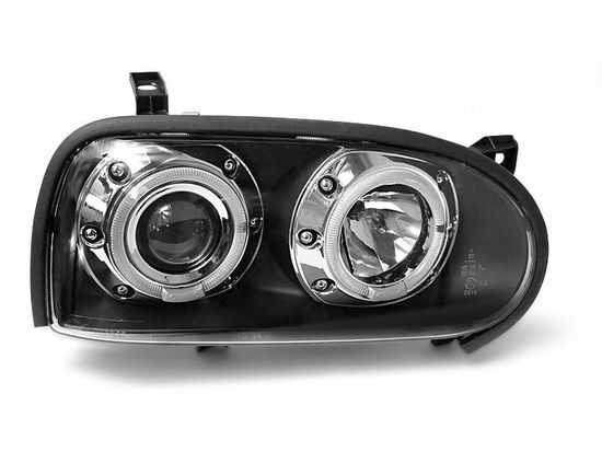 Передние фары VW Golf 3 angel eyes black