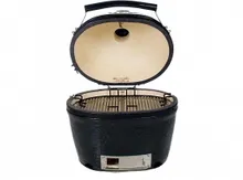 Керамический угольный гриль Primo Oval 200 Junior, 47 см, на столе с металлическими столешницами