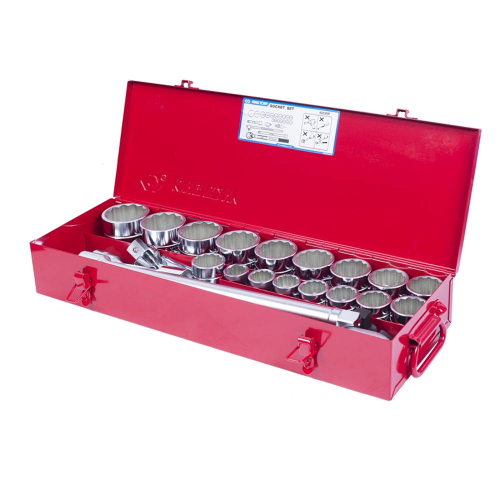 Набор торцевых головок с принадлежностями 3/4", двенадцатигранные, 7/8"-2", 23 предмета KING TONY 60