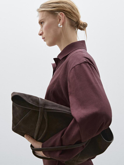 Massimo Dutti Куртка-бомбер из струящейся смесовой льняной ткани, бургундский