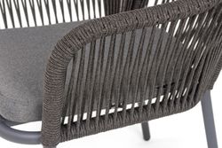 "Лион" стул плетеный из роупа, каркас из стали темно-серый (RAL7024) муар, роуп темно-серый круглый, ткань темно-серая 027