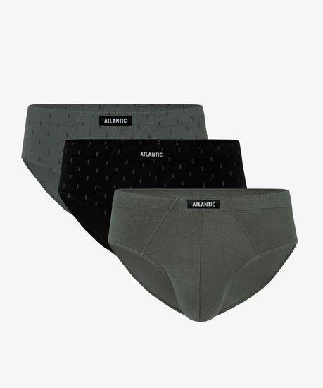 Мужские трусы (3шт) слипы классика Atlantic 3MP-117, черные + темно-зеленые + зеленые