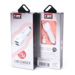 AЗУ с кабелем micro USB 2.4А 2USB MY-112 EMY (белый), автомобильное зарядное устройство
