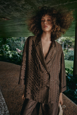 ZARA ДВУБОРТНЫЙ БЛЕЙЗЕР С ПАЙЕТКАМИ, КОРИЧНЕВЫЙ