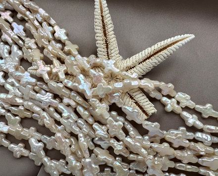 Жемчуг натуральный "Крестик" 12-16мм