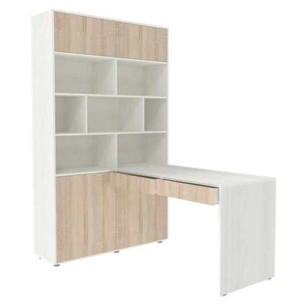 Стол письменный со стеллажом КарИВи 1200 Белое Дерево Дуб Сонома