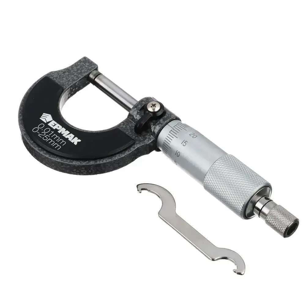 Микрометр механический ЕРМАК, 0-25 мм, шаг измерений 0,01 мм, фиксатор шпинделя