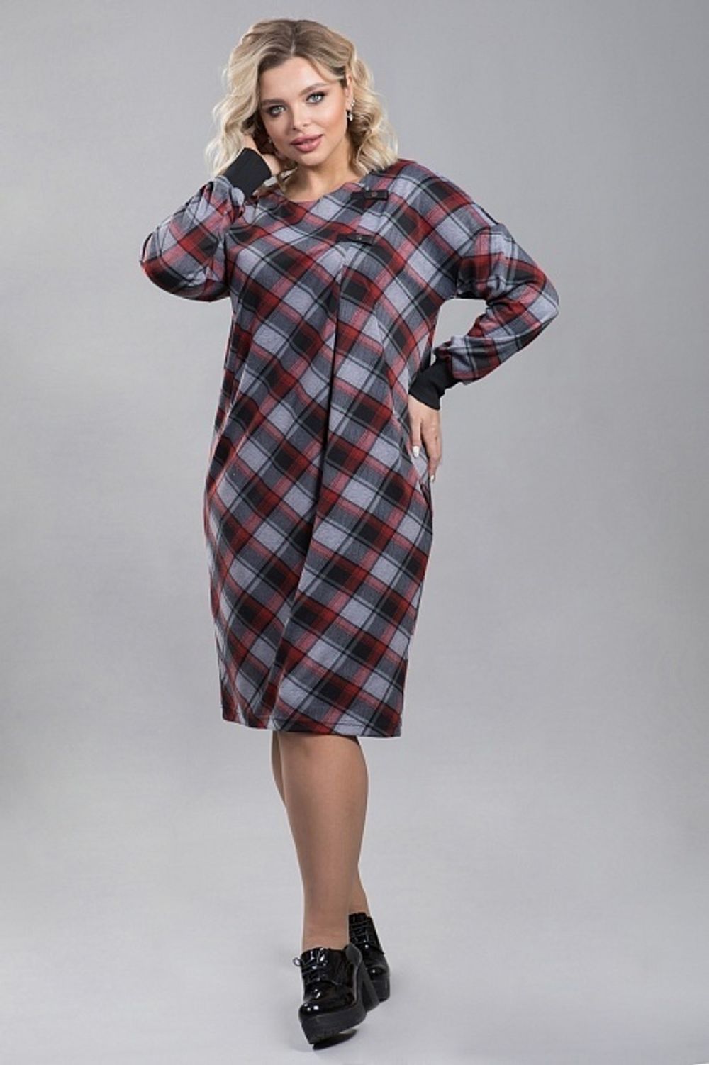 Платье 1221 бордовая клетка Novita (Акция)