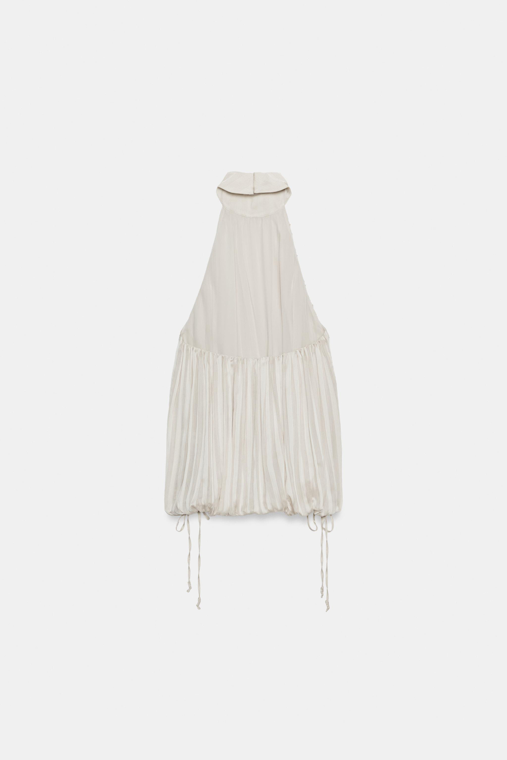 ZARA ПЛИССИРОВАННЫЙ ТОП ХАЛТЕР — ZW COLLECTION, ЖЕМЧУЖНЫЙ/БЕЖЕВЫЙ
