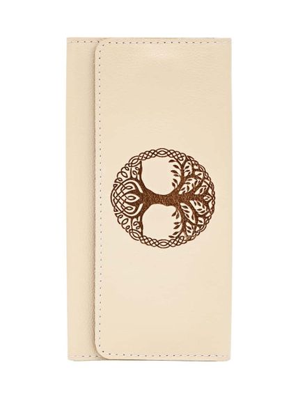 Фото функционального кошелька Древо жизни из молочной кожи, вид фасад.