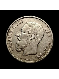 Монета Бельгии 5 франков 1869 год "Леопольд II"
