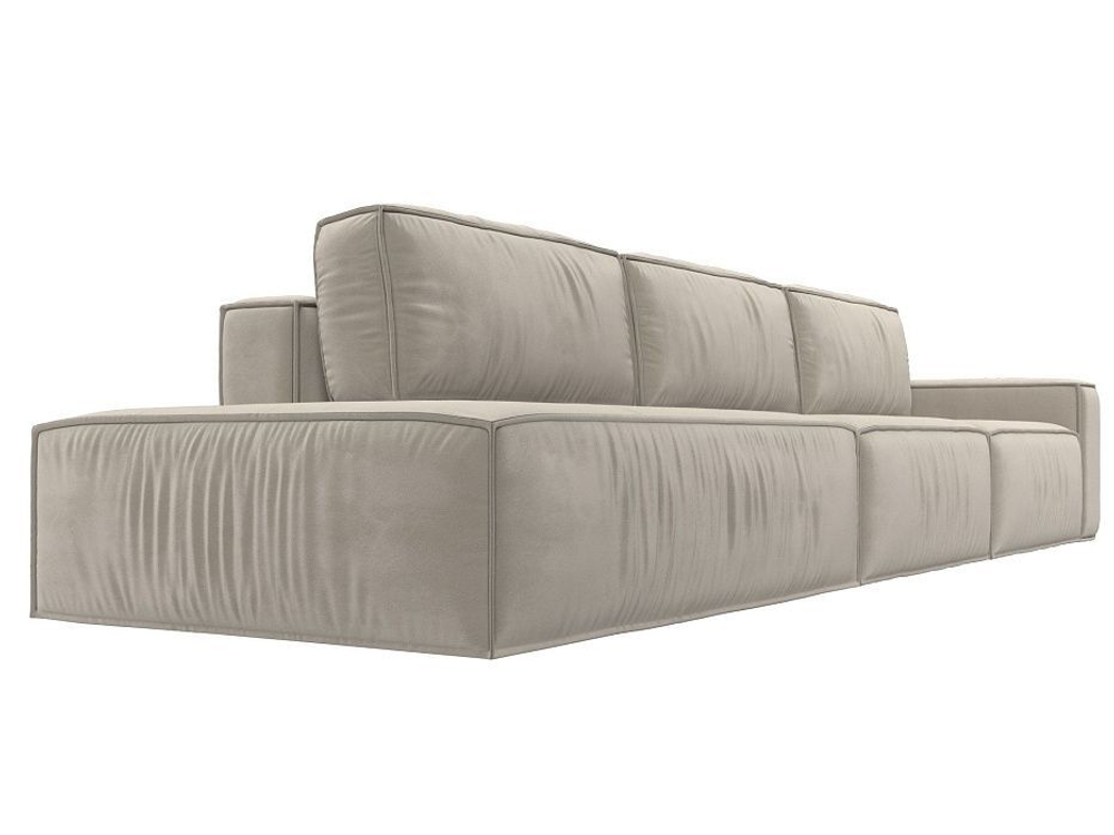 Диван прямой Прага Модерн Лонг подлокотник справа, Бежевый, Микровельвет, 121745