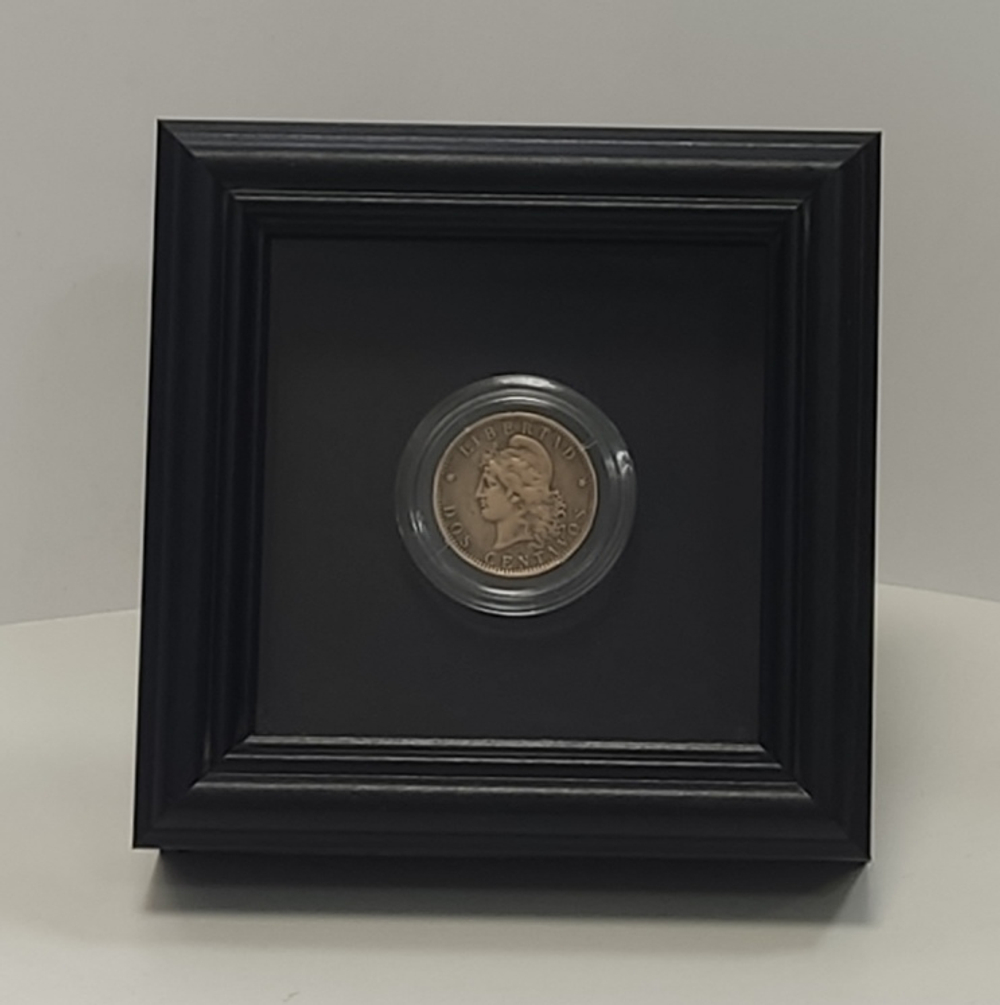 Аргентина 2 сентаво 1891 Настоящая старинная монета в рамке