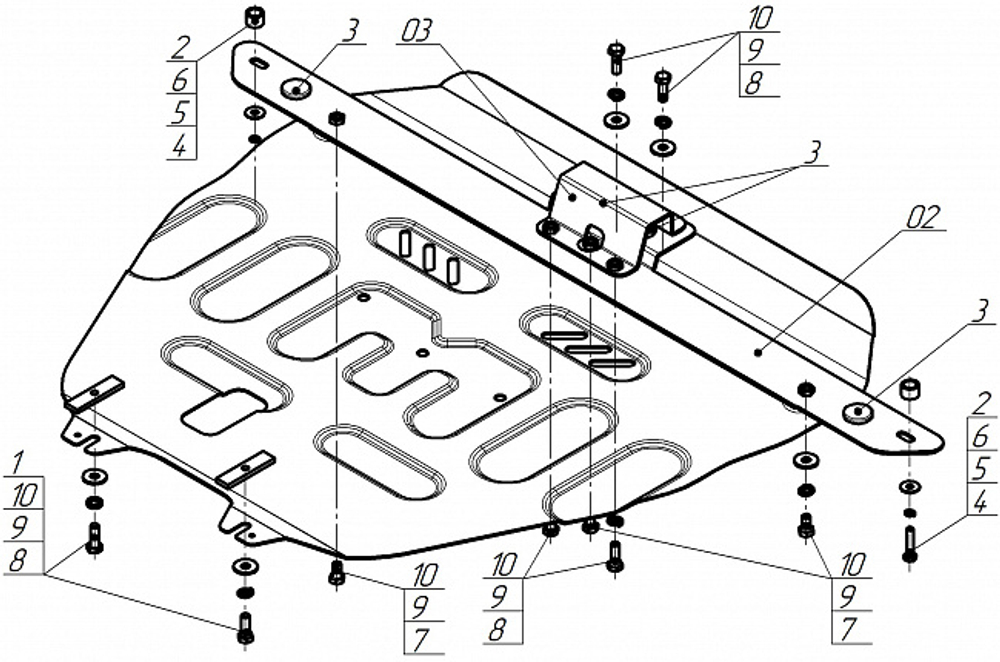 Защита картера двигателя, КПП. 2 мм, Сталь. для Ford Bronco Sport 2020-2024, Motodor.70709