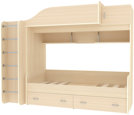 Двухъярусная кровать КарИВи Дуэт-3  Дуб Молочный  Дуб Молочный