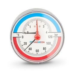 Термоманометр VARMEGA аксиальный 80 мм, 4 бар, 120гр.С, 1/2quot;, с отсекающим клапаном, VMMT06-800404
