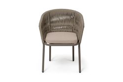 "Бордо" стул плетеный из роупа (колос), каркас алюминий бежево-серый (RAL7006) муар, роуп серо-коричневый 23мм, ткань Mossle бежевая
