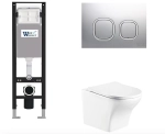 Унитаз подвесной WeltWasser AMBERG 350 + ODENBACH 004 GL-WT + AMBERG RD-MT CR белый глянцевый, безободковый, с крышкой микролифт, с инсталляцией и кнопкой хром матовый