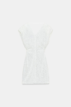 ZARA МИНИ-ПЛАТЬЕ С ПАЙЕТКАМИ, БЕЛЫЙ