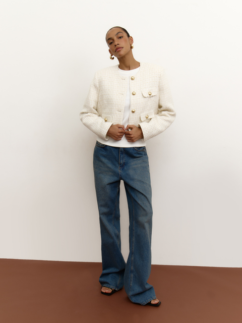 Жакет укороченный из твида с клапанами