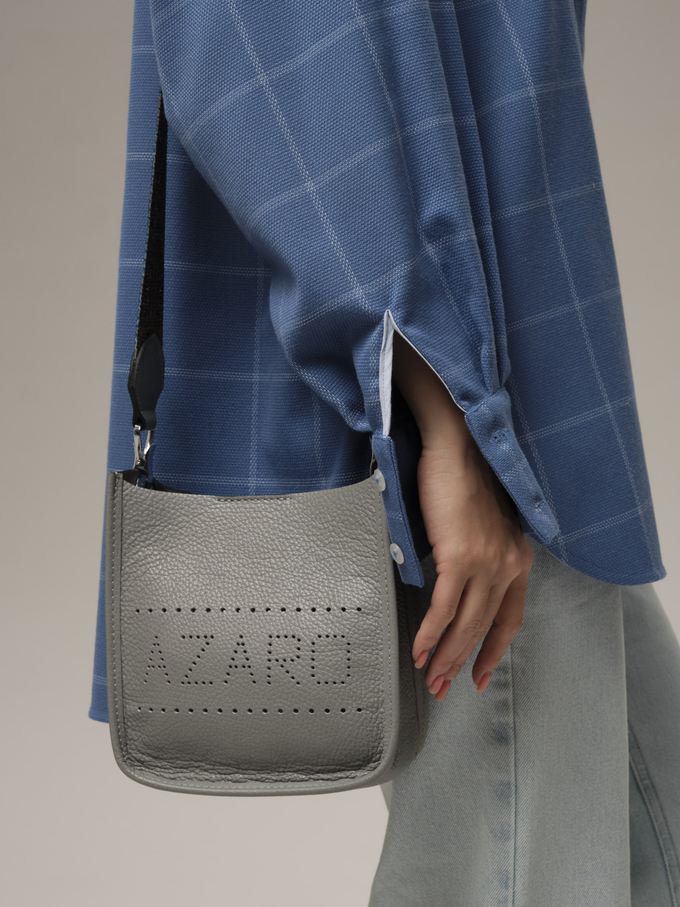 Сумка кожаная кросс-боди Azaro 30996 силвер/клетка