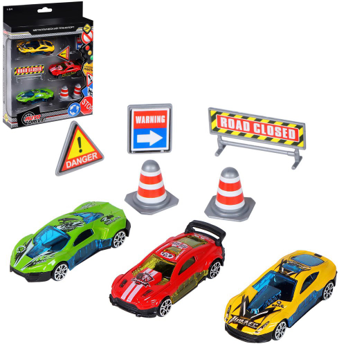 Гоночные машины 3шт с дорожными знаками