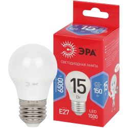 Лампа светодиодная ЭРА RED LINE LED P45-15W-865-E27 R 15Вт шар холодный дневной свет E27 | Лампы cветодиодные Шар (G/P)
