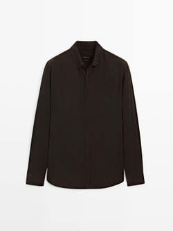 Massimo Dutti Рубашка прямого кроя в рубчик, коричневый
