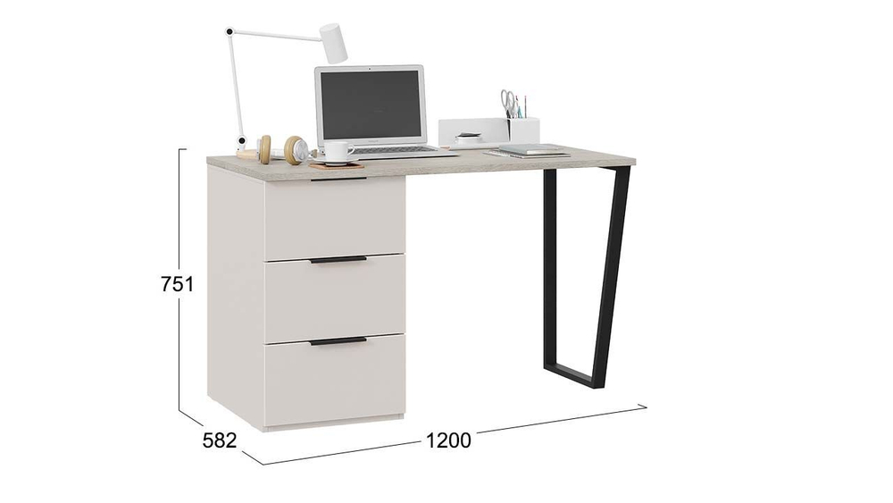 Стол письменный с ящиками Кашемир матовый/Баттл Рок/Кашемир сатин 120х58,2х75,1 см